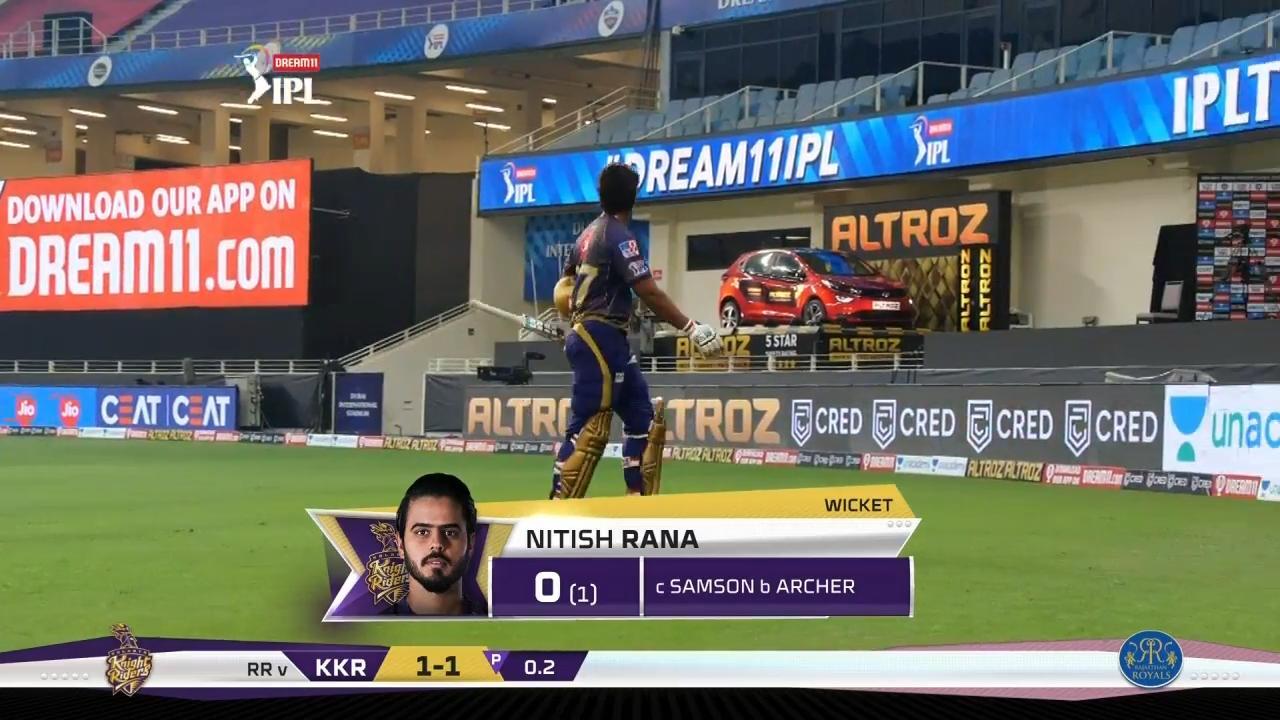 M54: KKR vs RR – Nitish Rana Wicket background