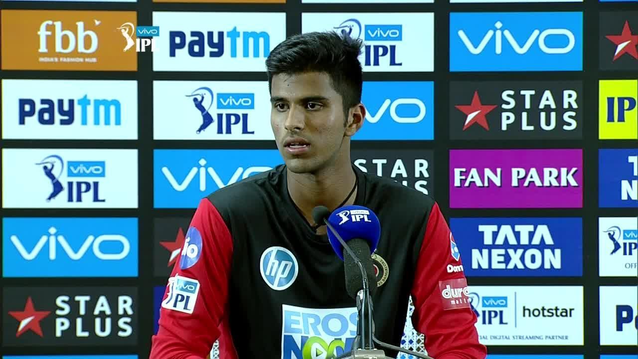 M08: RCB vs KXIP – Press Conference – Washington Sundar background