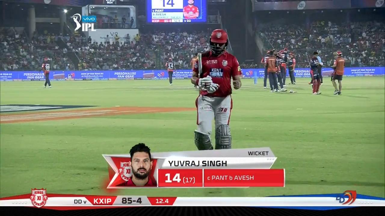 M22: DD vs KXIP – Yuvraj Singh Wicket background