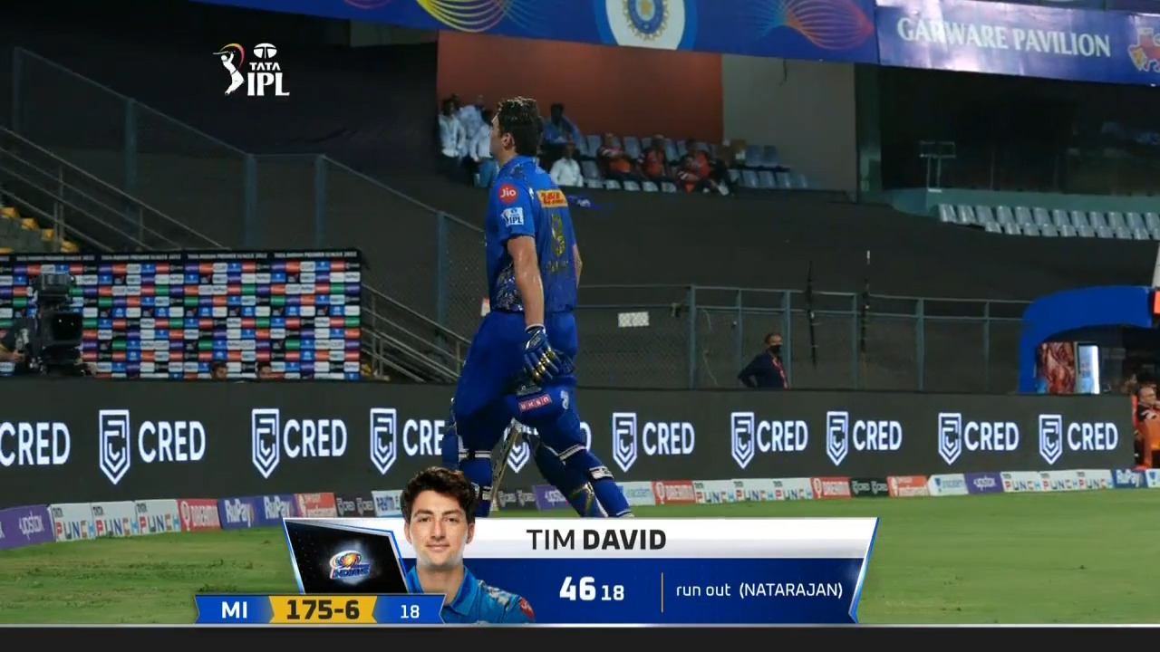 M65: MI vs SRH – Tim David Wicket background