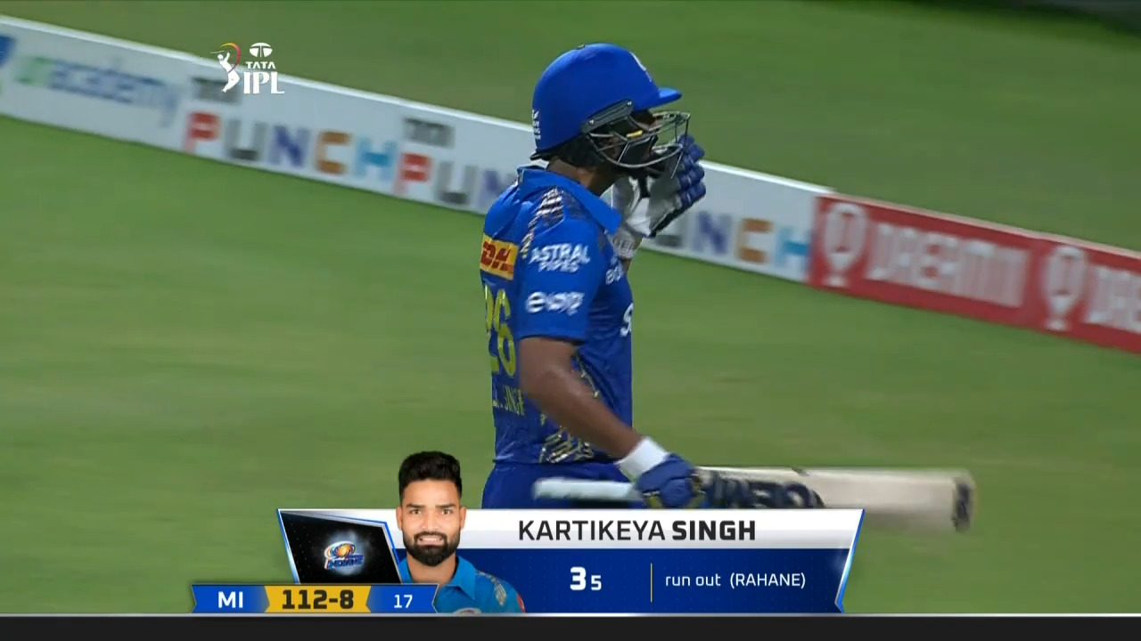M56: MI vs KKR – Kartikeya Singh Wicket