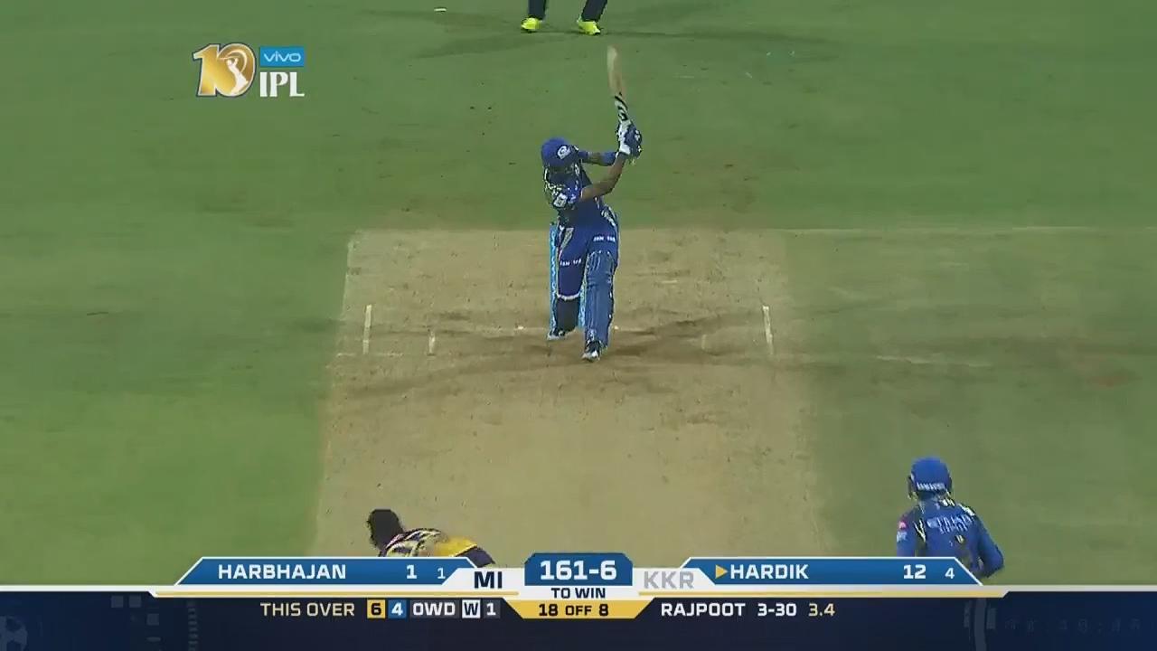 M7: MI vs KKR – Hardik Pandya Six background