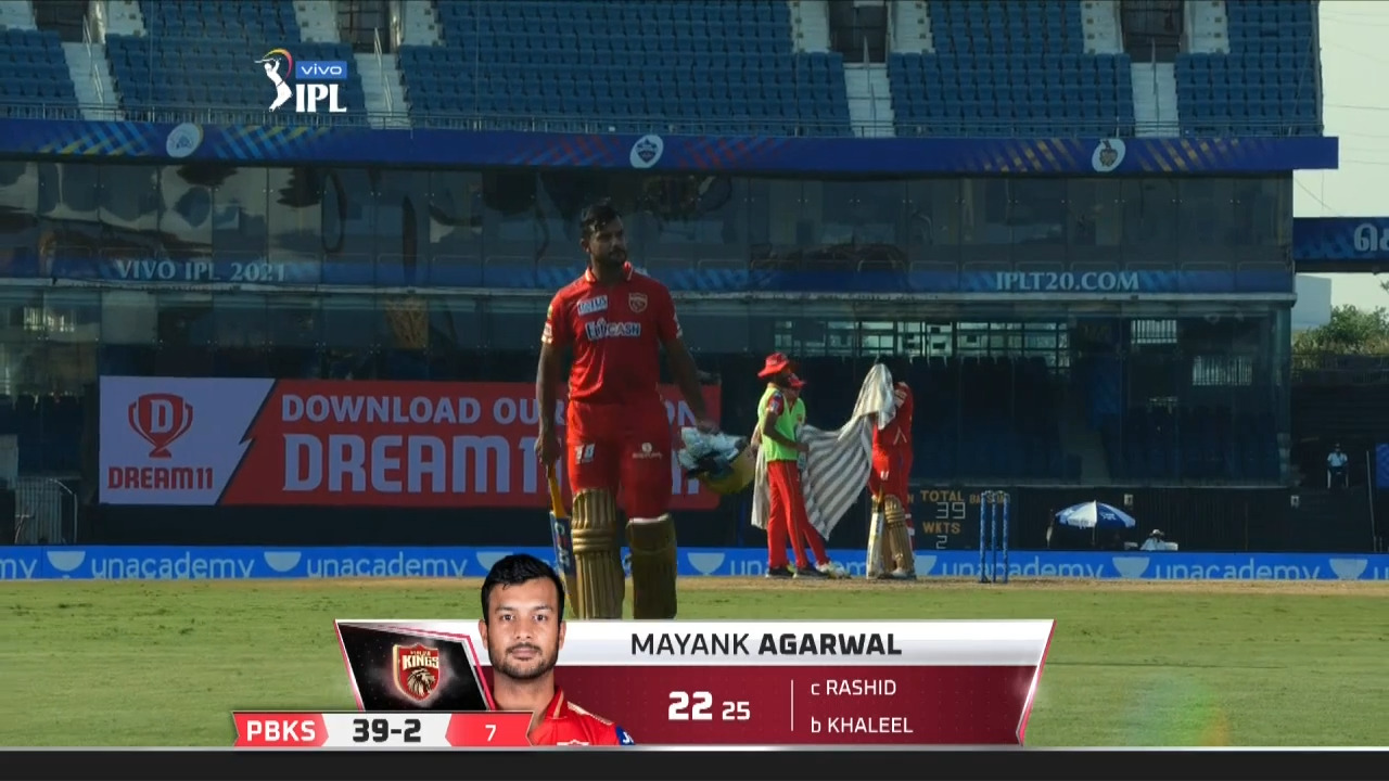 M14: PBKS vs SRH – Mayank Agarwal Wicket