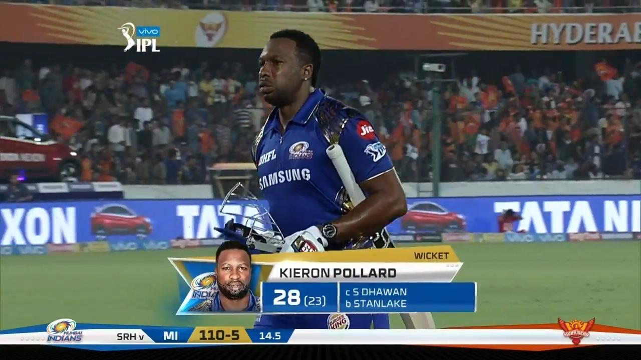 M07: SRH vs MI – Kieron Pollard Wicket