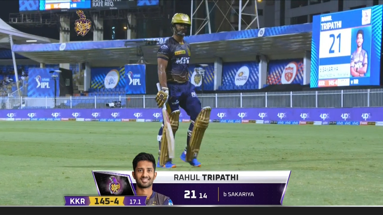 M54: KKR vs RR – Rahul Tripathi Wicket background