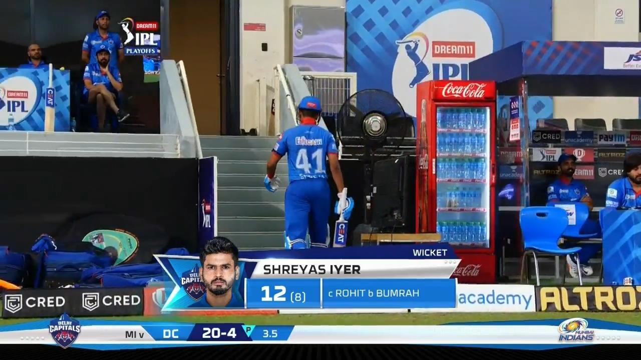 Q1: MI vs DC – Shreyas Iyer Wicket