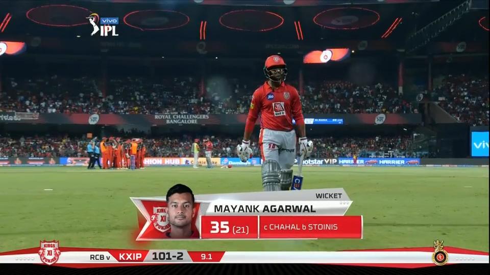 M42: RCB vs KXIP – Mayank Agarwal Wicket