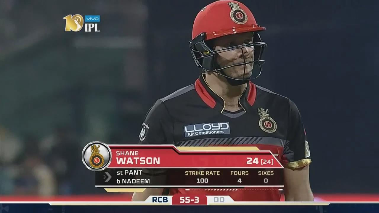 M5: RCB vs DD – Shane Watson Wicket