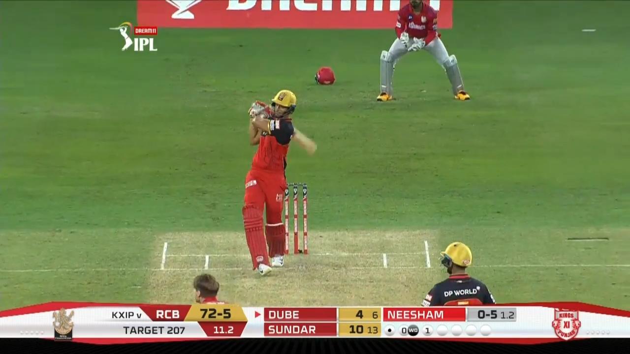 M06: KXIP vs RCB – Shivam Dube Six background