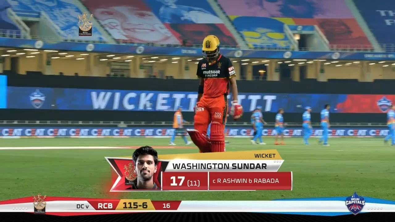 M19: RCB vs DC – Washington Sundar Wicket