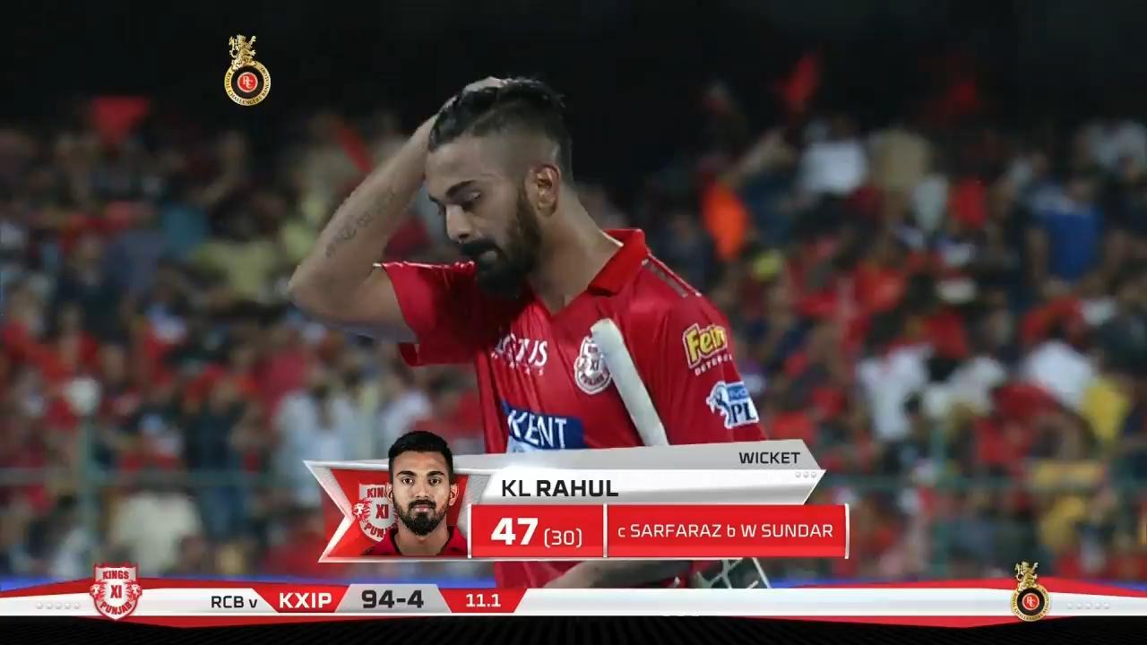 M08: RCB vs KXIP – KL Rahul Wicket