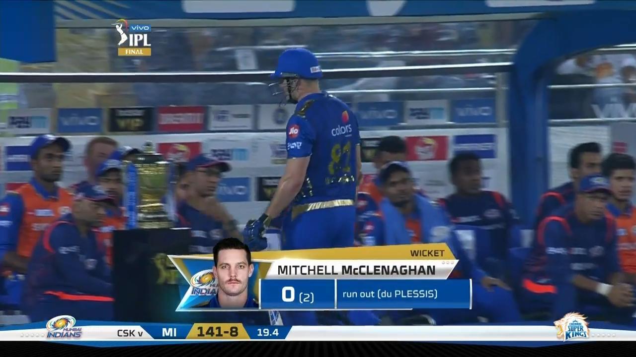 Final: MI vs CSK – Mitchell McClenaghan Wicket background