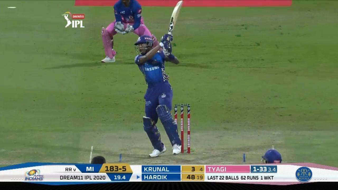 M45: RR vs MI – Hardik Pandya Six