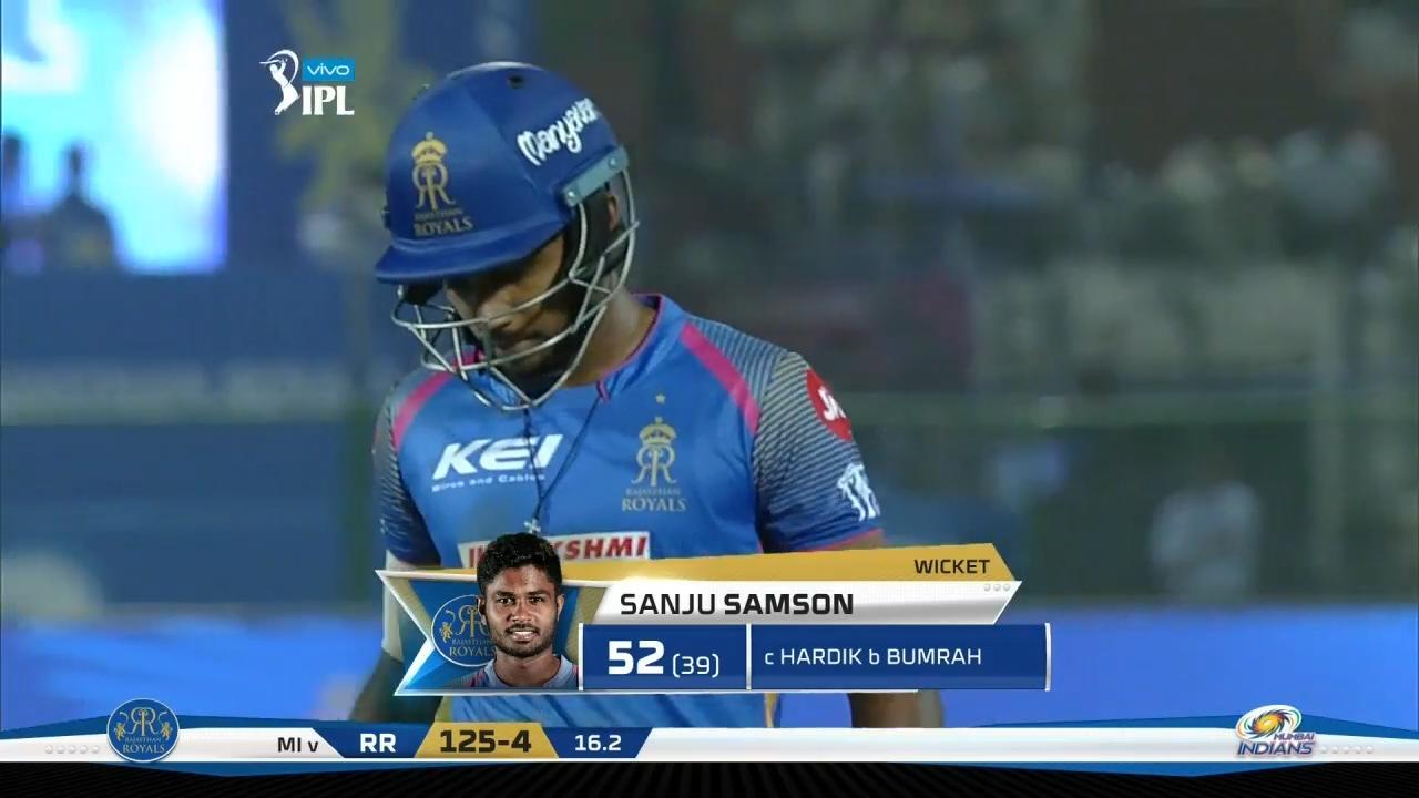 M21: RR vs MI – Sanju Samson Wicket