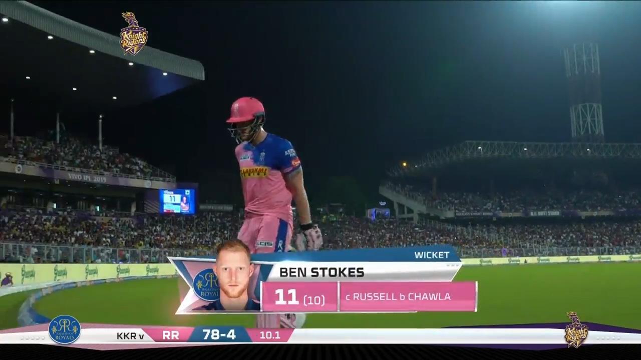 M43: KKR vs RR – Ben Stokes Wicket background