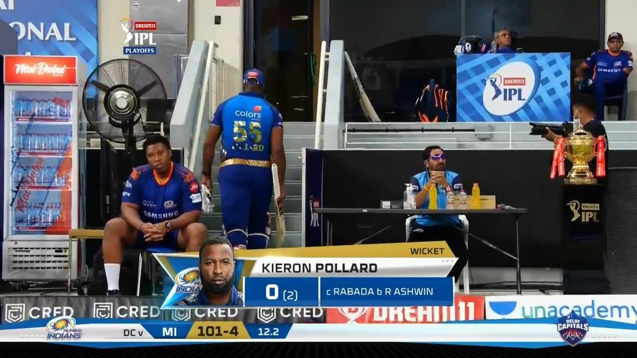 Q1: MI vs DC – Kieron Pollard Wicket