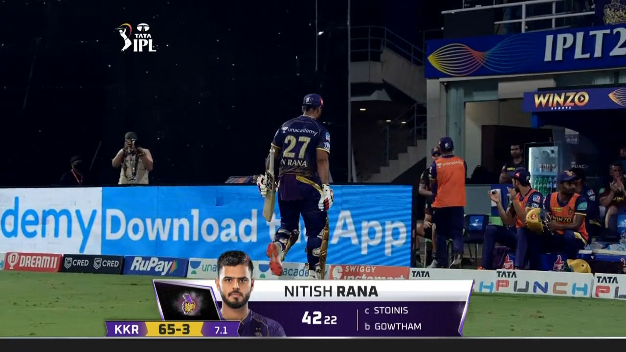 M66: KKR vs LSG – Nitish Rana Wicket background