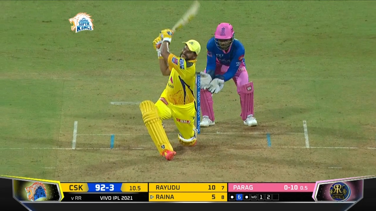 M12: CSK vs RR – Suresh Raina Six background