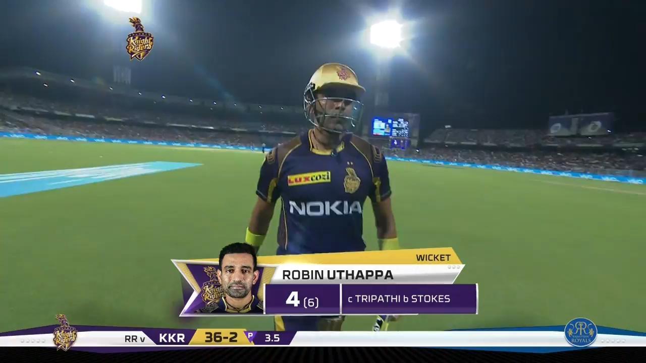 M49: KKR vs RR – Robin Uthappa Wicket background