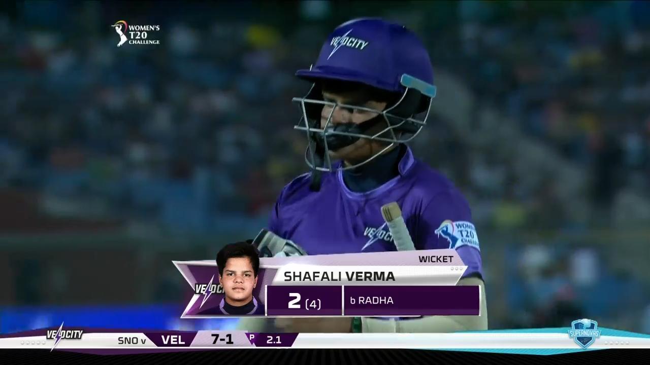 M03: Supernovas vs Velocity – Shafali Verma Wicket background