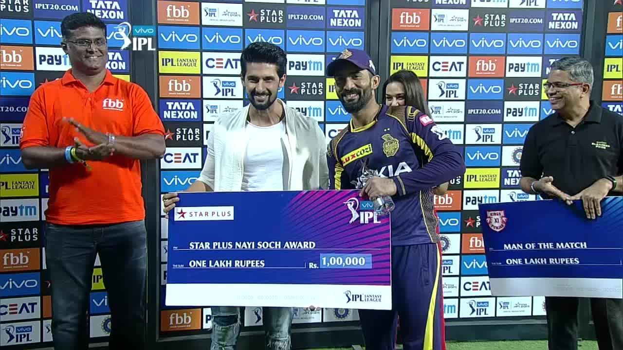 M44: KXIP vs KKR – Star Plus nayi soch award – Dinesh Karthik background