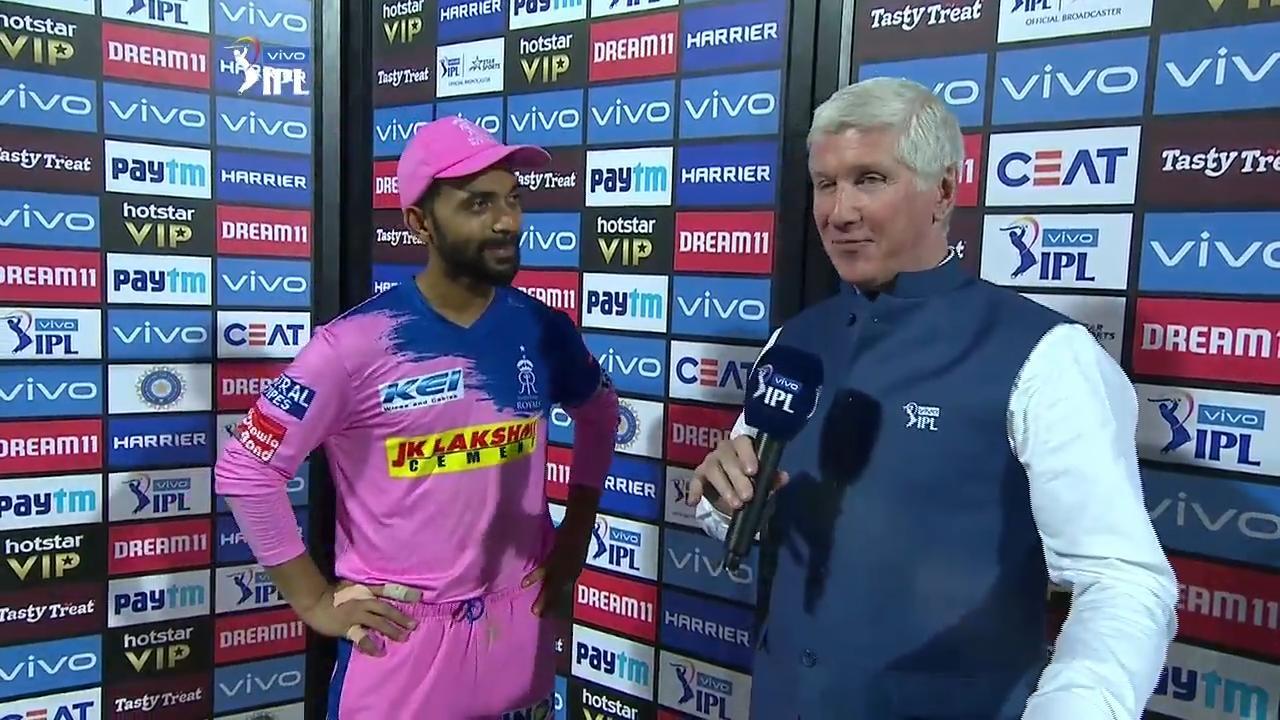M08: SRH vs RR – Ajinkya Rahane Interview background