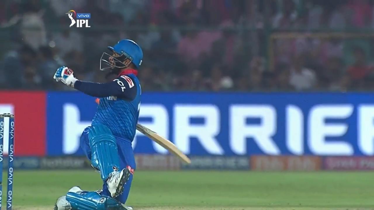 Rishabh Pant's falling pull shot background