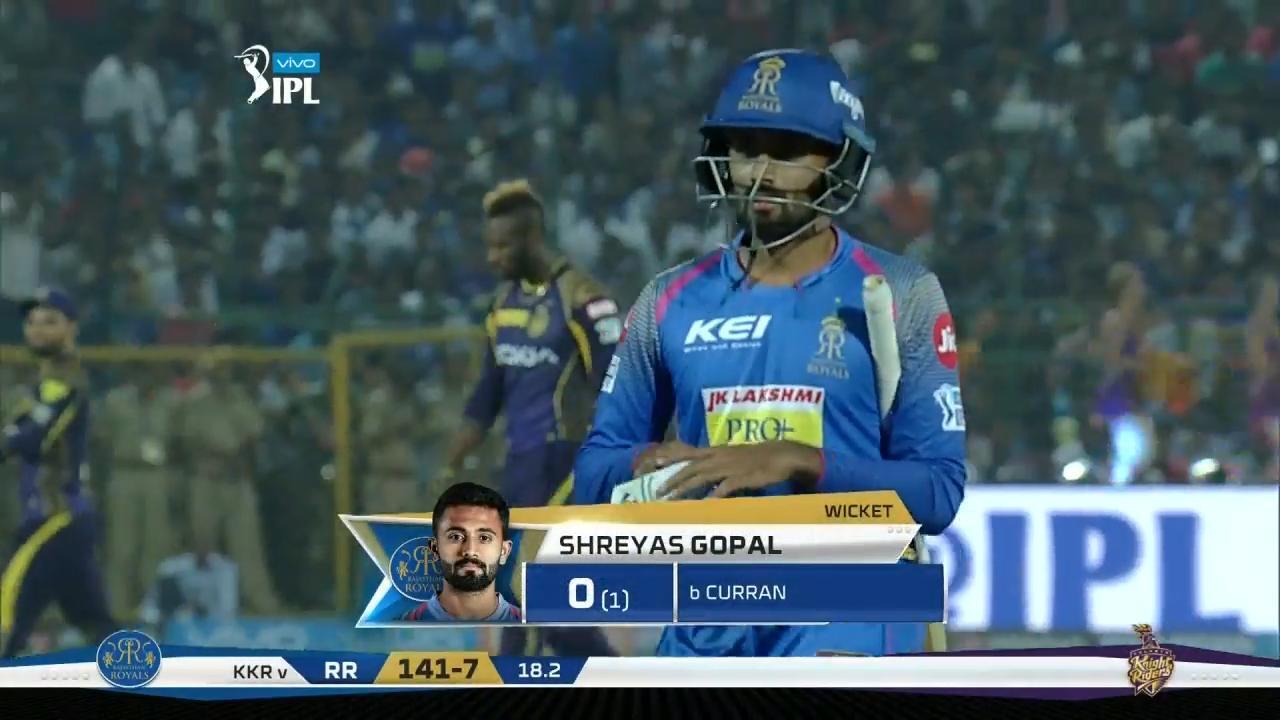 M15: RR vs KKR – Shreyas Gopal Wicket