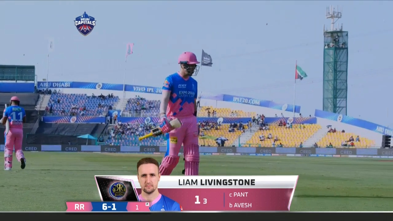 M36: DC vs RR – Liam Livingstone Wicket