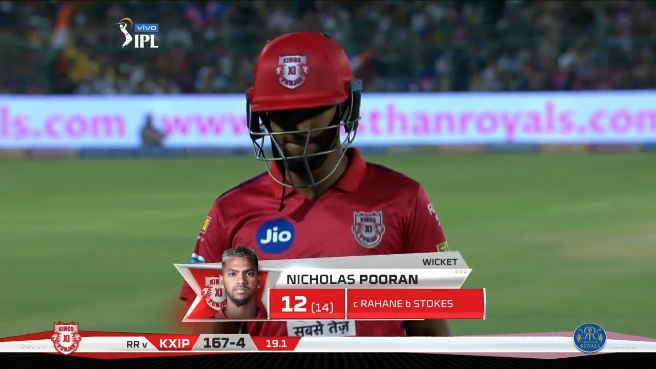 M04: RR vs KXIP – Nicholas Pooran Wicket