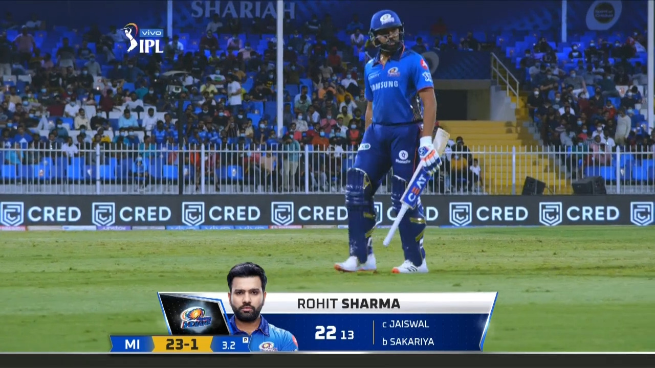 M51: RR vs MI – Rohit Sharma Wicket