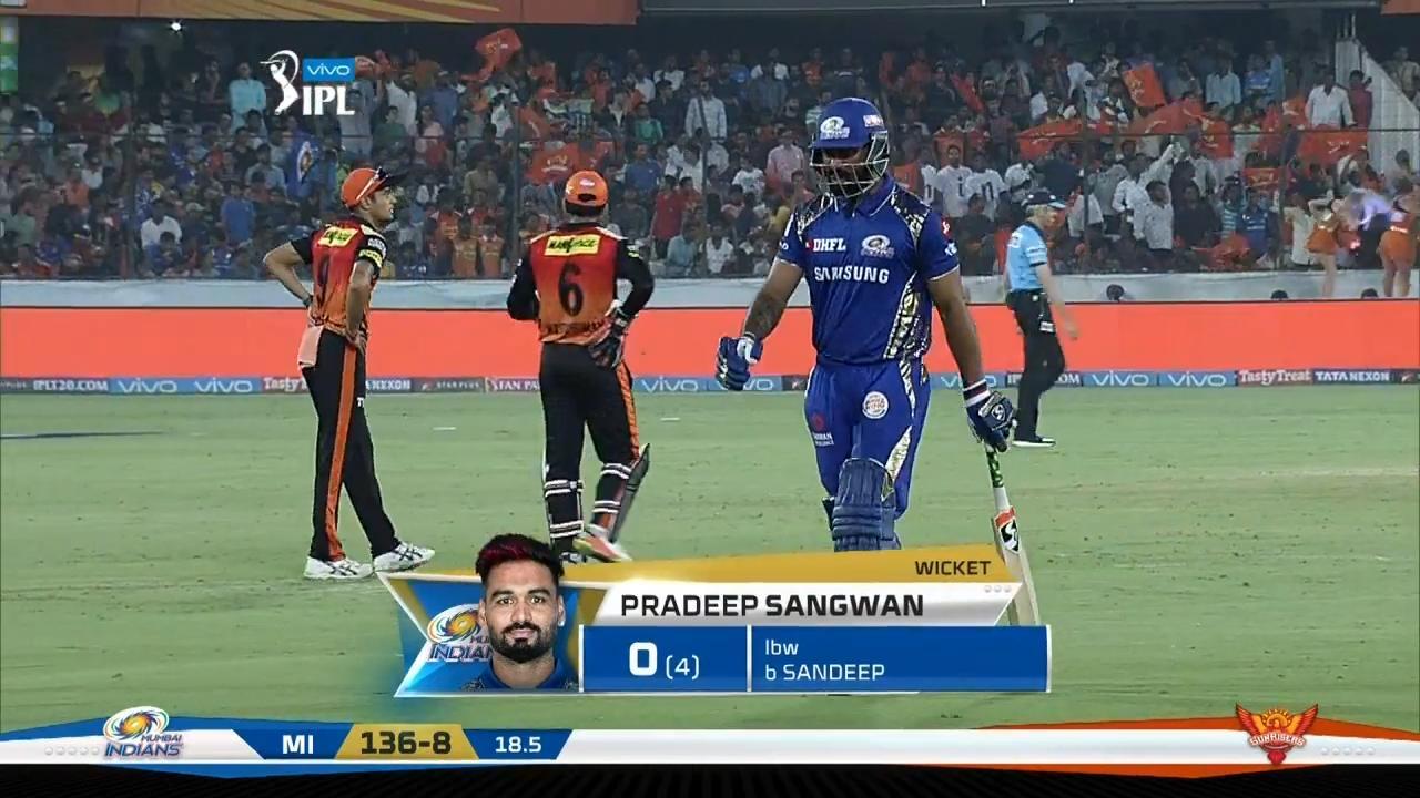 M07: SRH vs MI – Pradeep Sangwan Wicket