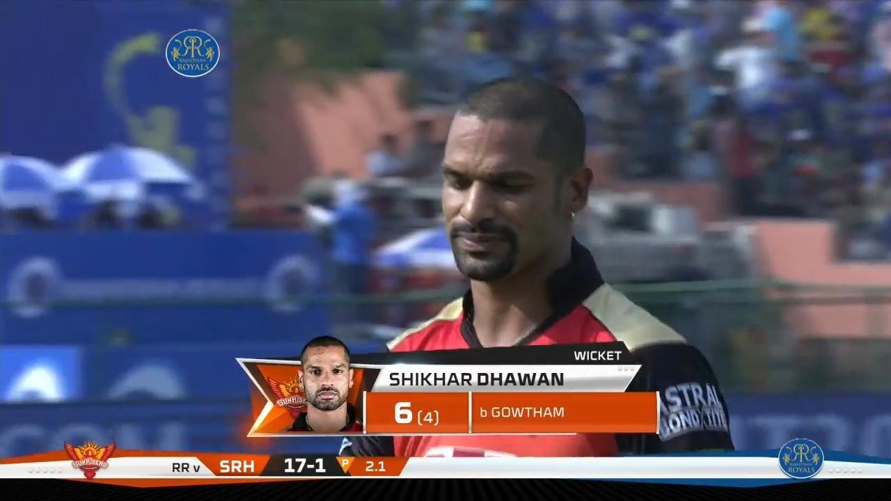M28: RR vs SRH – Shikhar Dhawan Wicket