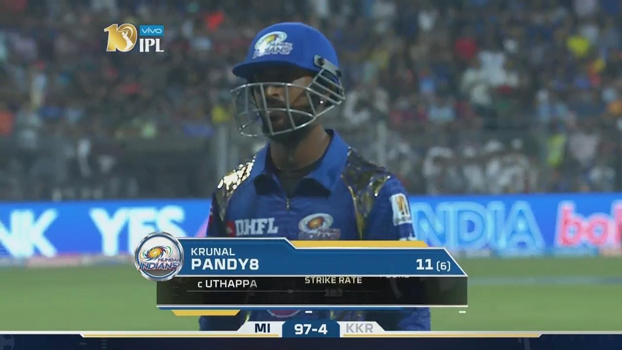 M7: MI vs KKR – Krunal Pandya Wicket