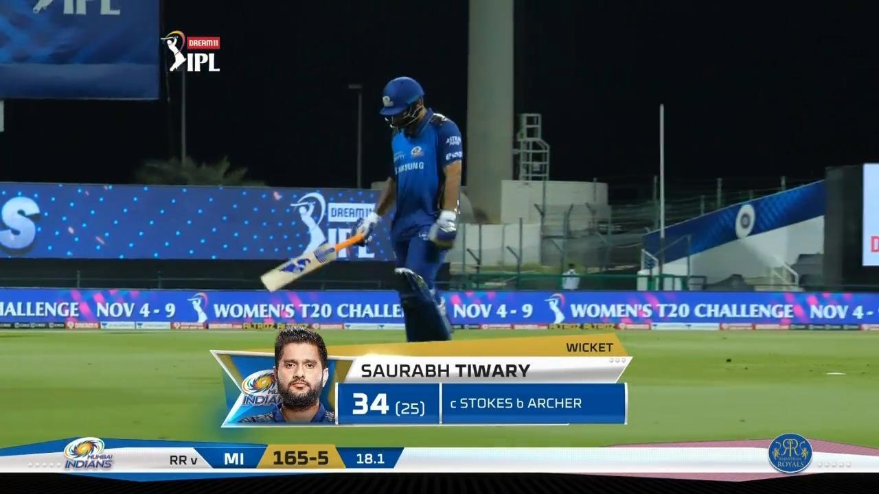 M45: RR vs MI – Saurabh Tiwary Wicket background