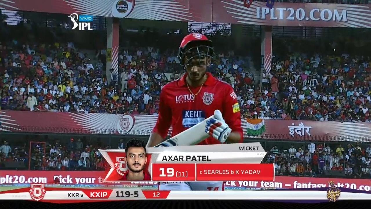 M44: KXIP vs KKR – Axar Patel Wicket