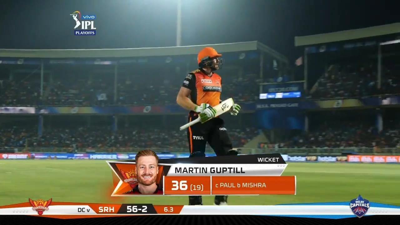 Eliminator: DC vs SRH – Martin Guptill Wicket background