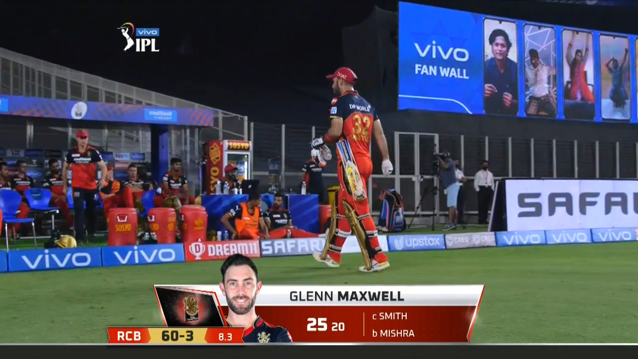 M22: DC vs RCB – Glenn Maxwell Wicket