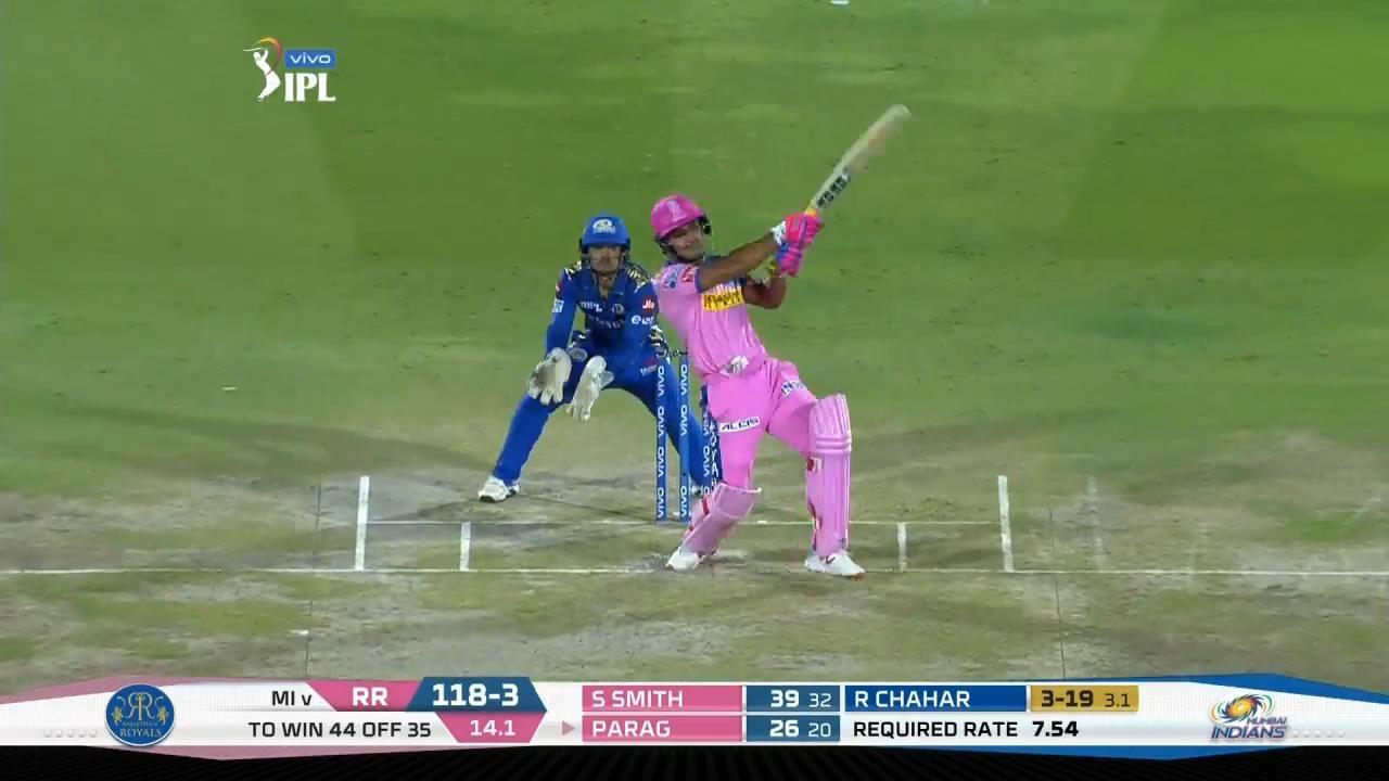 M36: RR vs MI – Riyan Parag Six background