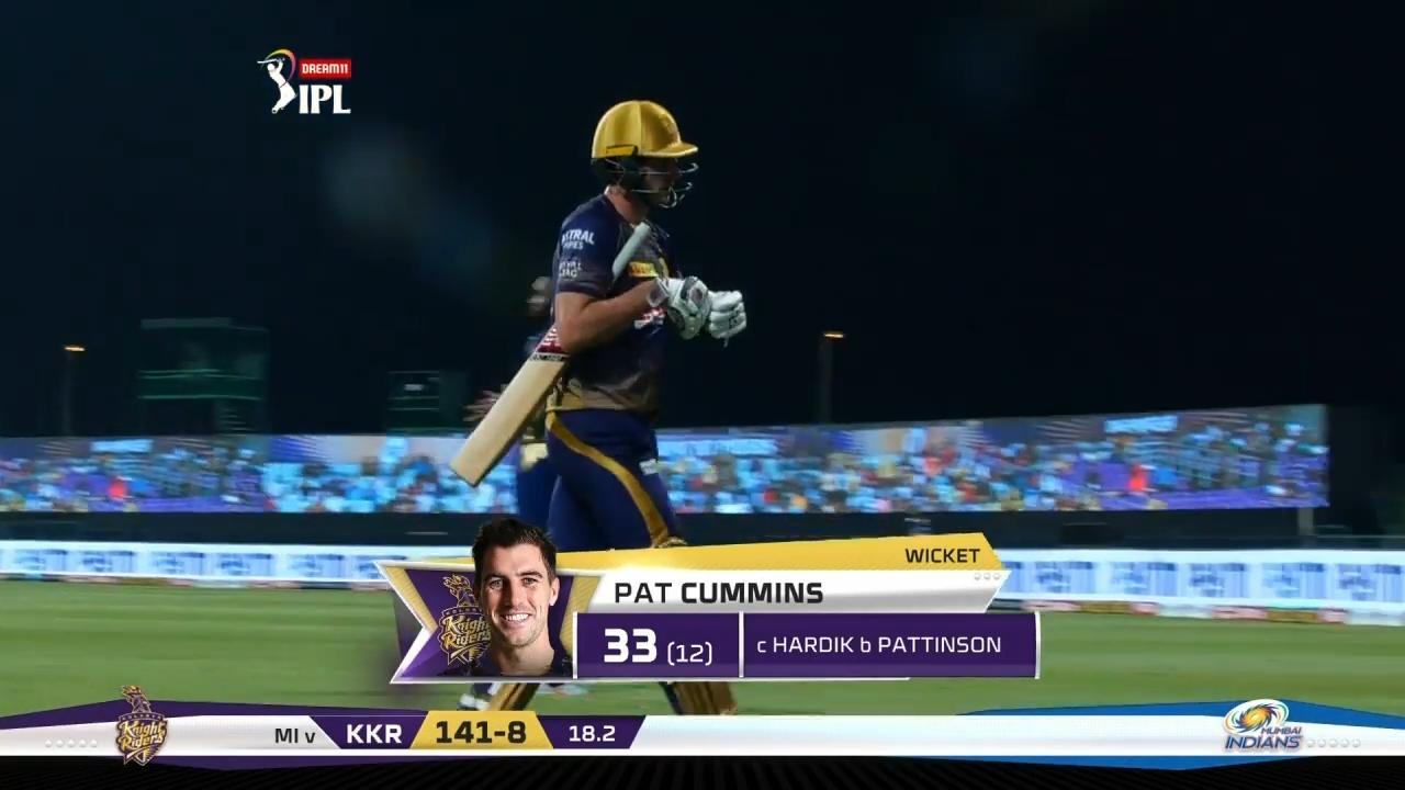 M05: KKR vs MI – Pat Cummins Wicket background