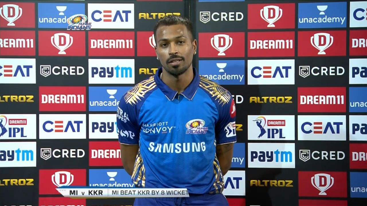 M32: MI vs KKR – Hardik Pandya Interview background