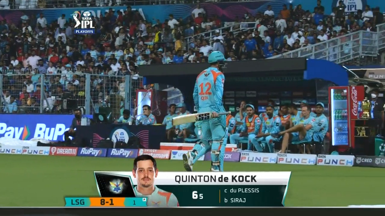 Eliminator: LSG vs RCB – Quinton De Kock Wicket