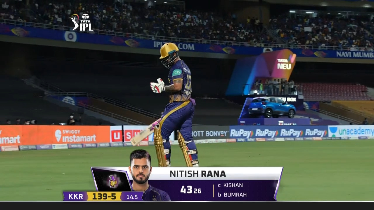 M56: MI vs KKR – Nitish Rana Wicket background
