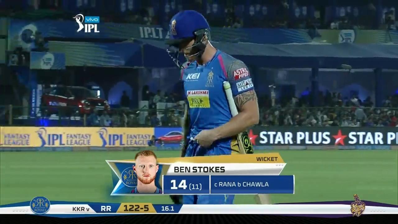 M15: RR vs KKR – Ben Stokes Wicket