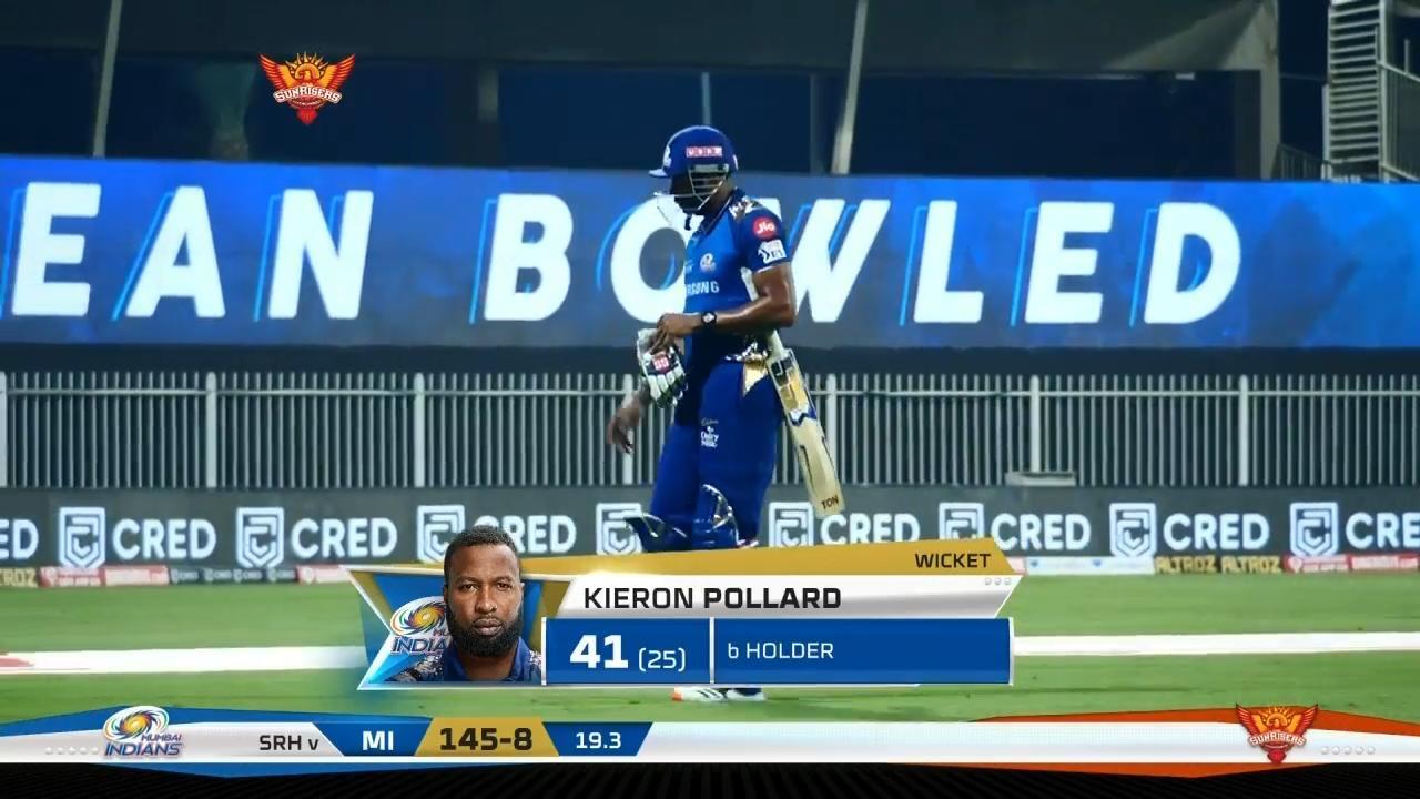 M56: SRH vs MI – Kieron Pollard Wicket