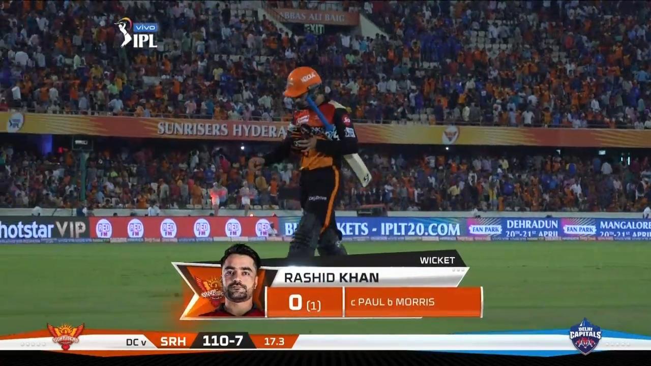 M30: SRH vs DC – Rashid Khan Wicket