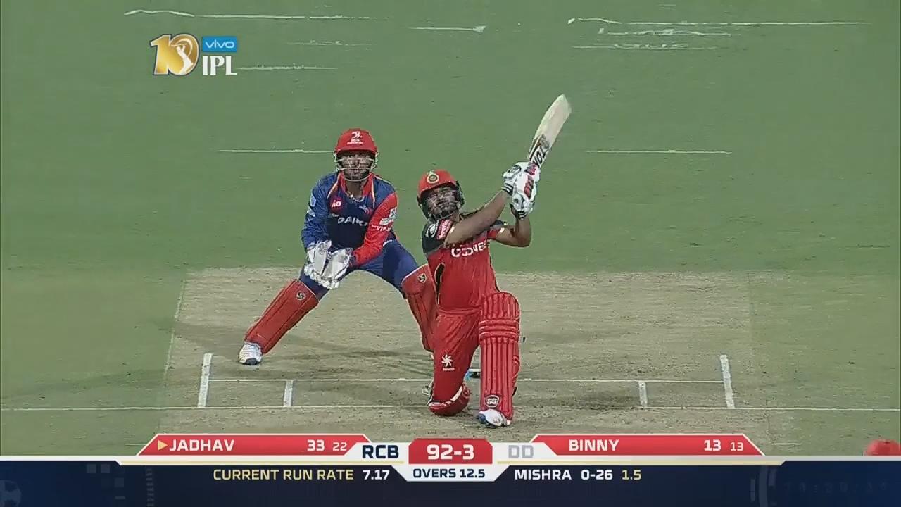 M5: RCB vs DD – Kedar Jadhav Six background
