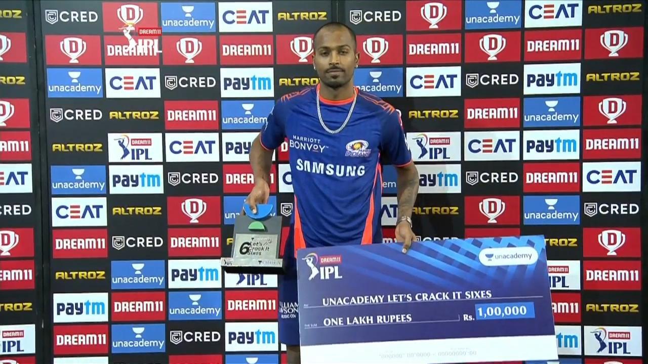 M45: RR vs MI – Unacademy Lets Crack It Sixes of the Match – Hardik Pandya background