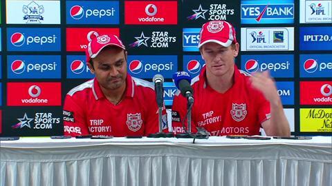 M59: KXIP vs CSK– Virender Sehwag & George Bailey Press Conference background