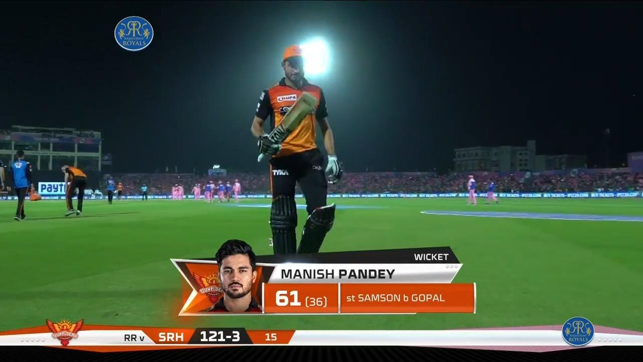 M45: RR vs SRH – Manish Pandey Wicket